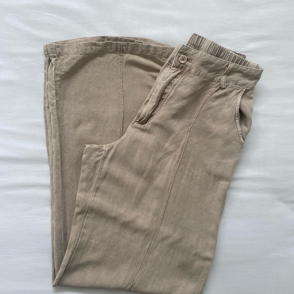 YFB Anthropologie Women's Easton Tan linen blend Wide Leg Pants, Sz Med - Picture 3 of 9